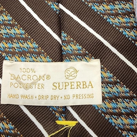 Vintage Superba Mens Brown White Striped Tie Dacron Polyester - Picture 4 of 4